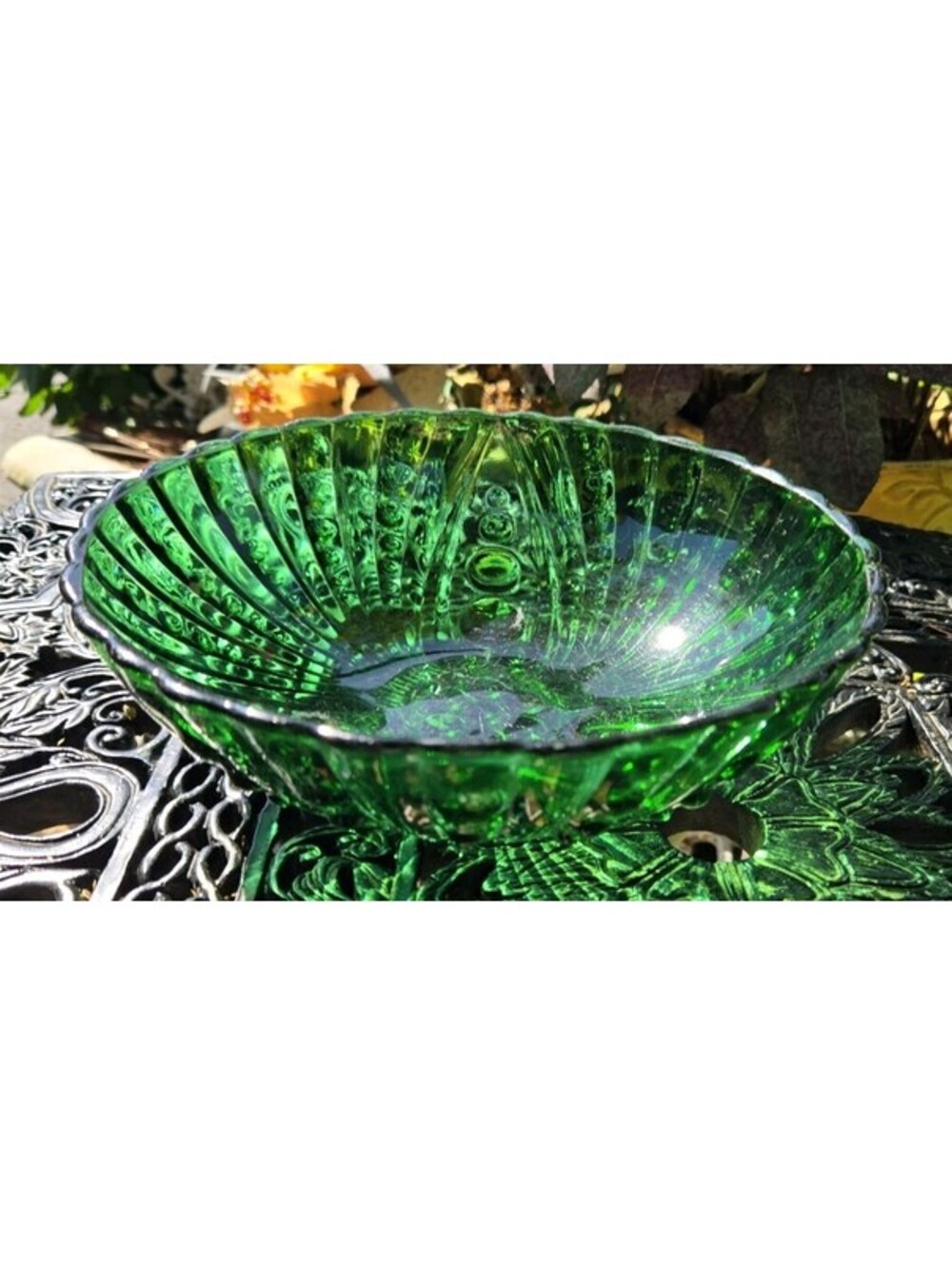 Vintage Anchor Hocking Glass Footed Green Burple 8.5" Berry Veggie Serving Bowl